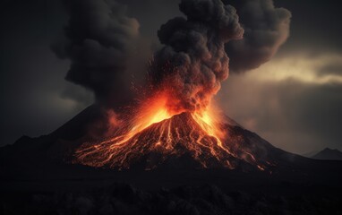 volcanic eruption, hot lava, dangerous phenomenon of nature, generative ai