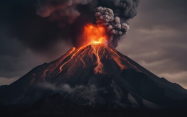 volcanic eruption, hot lava, dangerous phenomenon of nature, generative ai