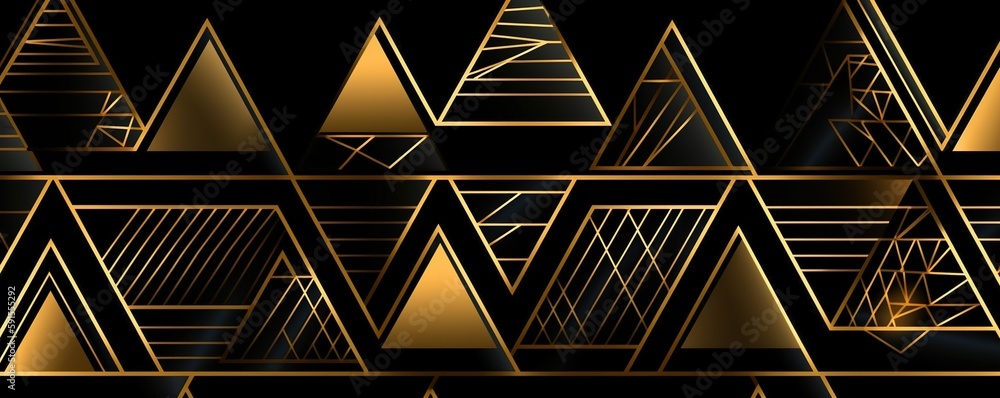 Aufkleber golden texture triangles and lines abstract design on a black background. generative ai