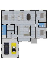 Floor plans for house 2 car garage Floor plan 3D illustration