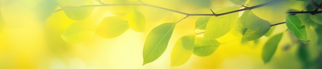 Fototapeta na wymiar green leaf on a branch on yellowish green background, earth day, green day. Generative AI