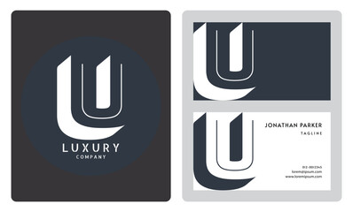 luxury business card design template. Premium letter U logo with luxury business card design. Elegant corporate identity.