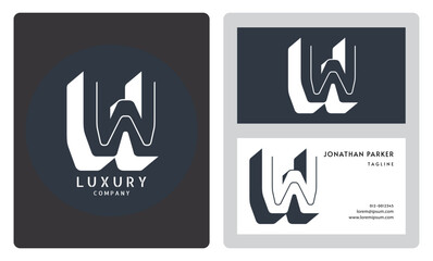 Luxury vector logotype business card template. Premium letter W logo with luxury business card design. Elegant corporate identity.