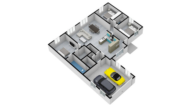 Floor plans for house 2 car garage Floor plan 3D illustration