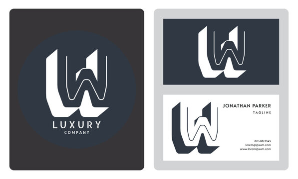 Luxury vector logotype business card template. Premium letter W logo with luxury business card design. Elegant corporate identity.