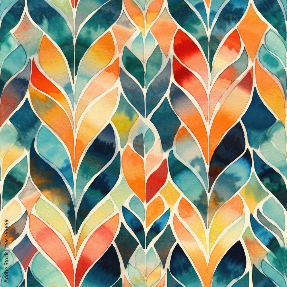 Aufkleber watercolor pattern with repeating shapes and colors. seamless wallpaper background.. generative ai