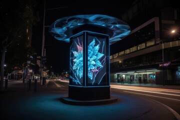 Bioluminescent Architecture And Augmented Reality Billboards. Generative AI