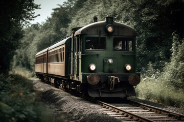 Fototapeta na wymiar Vintage Train On Railway Track. Generative AI