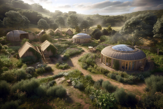Sustainable Ecovillage In Rural Setting. Generative AI