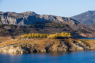 Autumnal mountain landscape next to the Riaño Reservoir. Leon. Spain