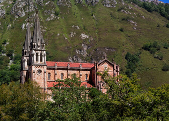 Basilica of Covadonga in the mountains of Asturias. Spain