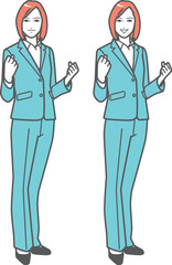 ガッツポーズの就活生／ビジネスウーマンA