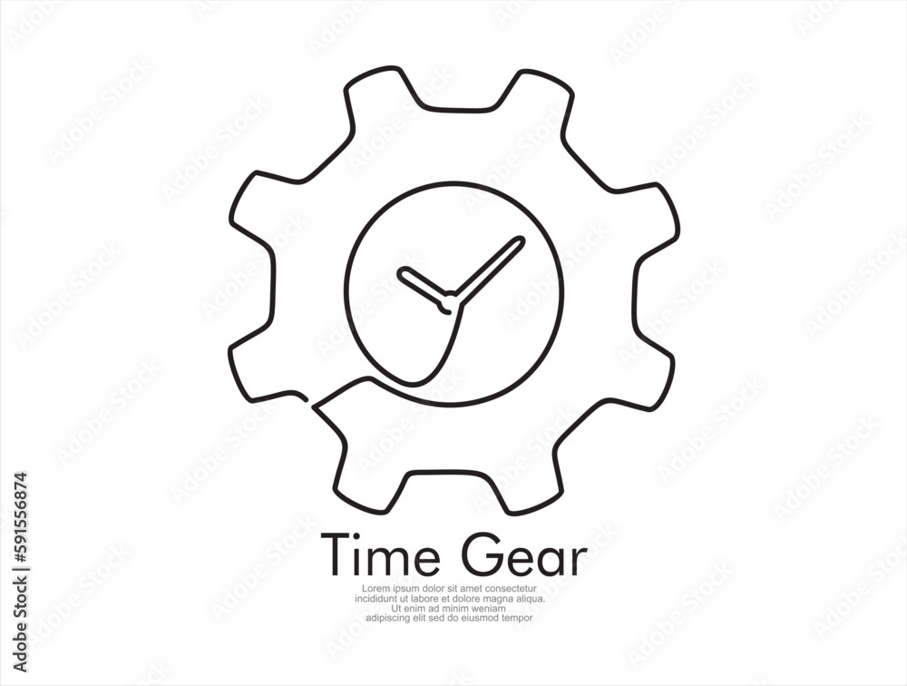 Aufkleber continuous one line drawing of gear with clock inside. time gear, innovation time concept. simple li