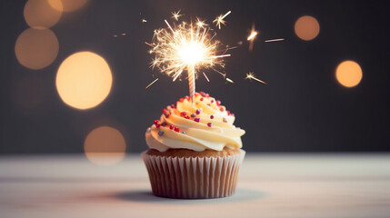 Delicious Birthday Cupcake with Sprinkles and sparklers