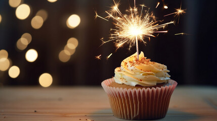 Delicious Birthday Cupcake with Sprinkles and sparklers