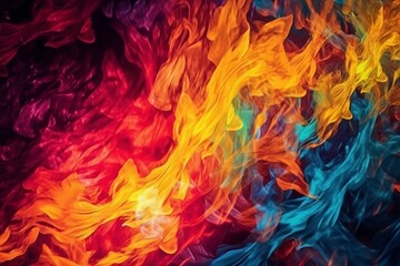 Vibrant Flames of Color in Abstract Background, Generative AI