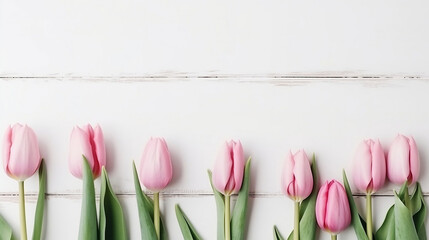 Rose tulipe on white wooden board mothersday background  