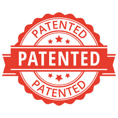 Patented. Red sticker. Vector illustration. 