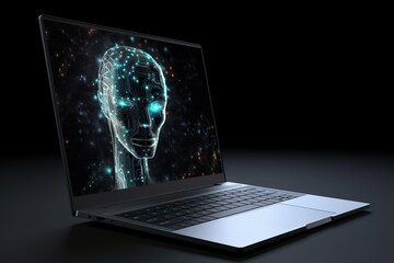 laptop with humanoid robot on screen