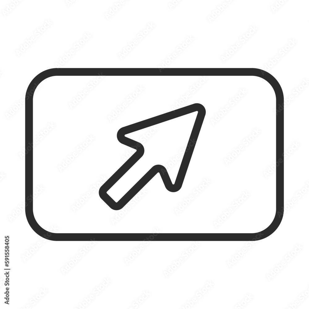 Poster arrow outline in rectangle vector. cursor on screen vector. arrow stroke icon. black arrow vector.