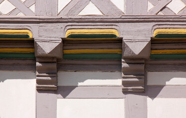 Architectural detail of a half-timbered facade on a residential house in the old medieval town of Halberstadt, Germany © float