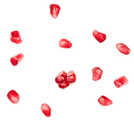 Pomegranate seeds isolated on the white background. Top view. Flat lay