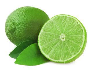 Lime with half isolated on a white background