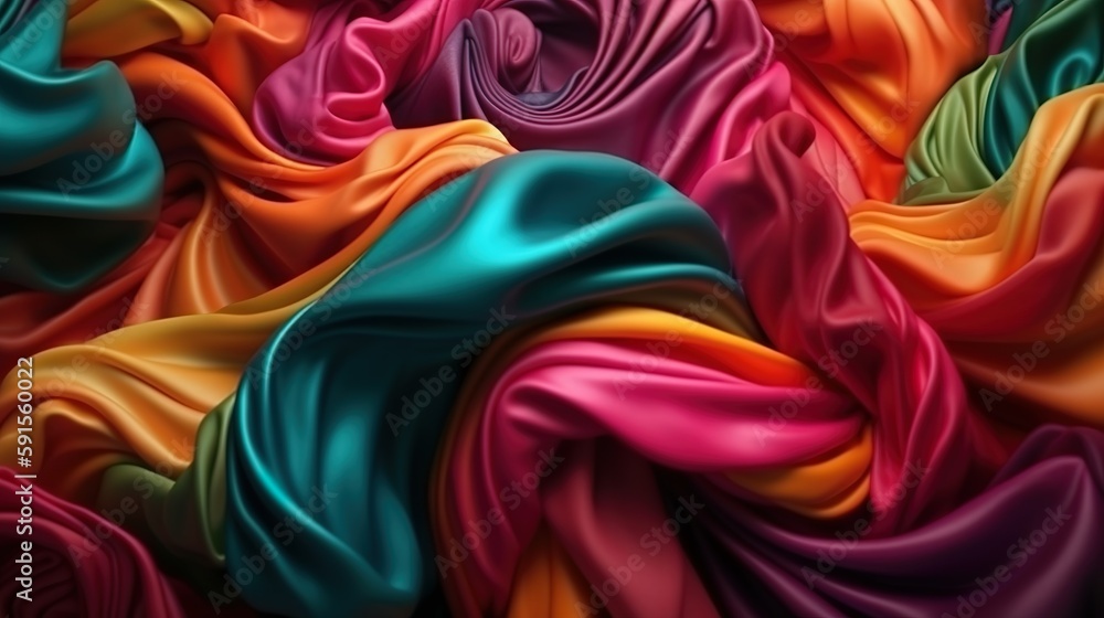 Aufkleber abstract background with colorful smooth surface drapery of silk or satin textile cloth with flowing