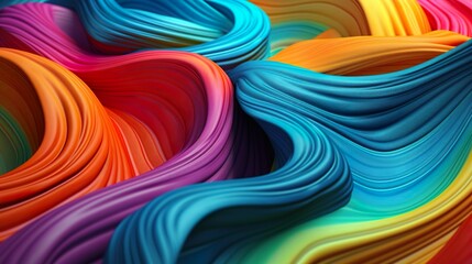 Abstract background with colorful plasticine texture with flowing folds. Curve plastic material with colours mix. Decorative modern wallpaper. Horizontal illustration for banner design. Generative AI.
