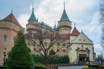 Fototapeta premium Bojnice medieval castle, UNESCO heritage in Slovakia. Romantic castle with gothic and Renaissance elements built in