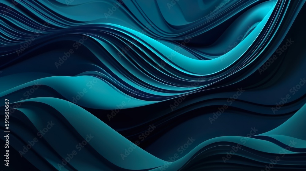 Fototapete Abstract background with dark blue wavy with flowing curved lines. Minimal geometry wallpaper with dynamic effect for business template. Horizontal illustration for banner design. Generative AI.