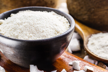 organic coconut flour made from natural products, gluten free, home made, vegan cooking ingredient, MACRO PHOTOGRAPHY