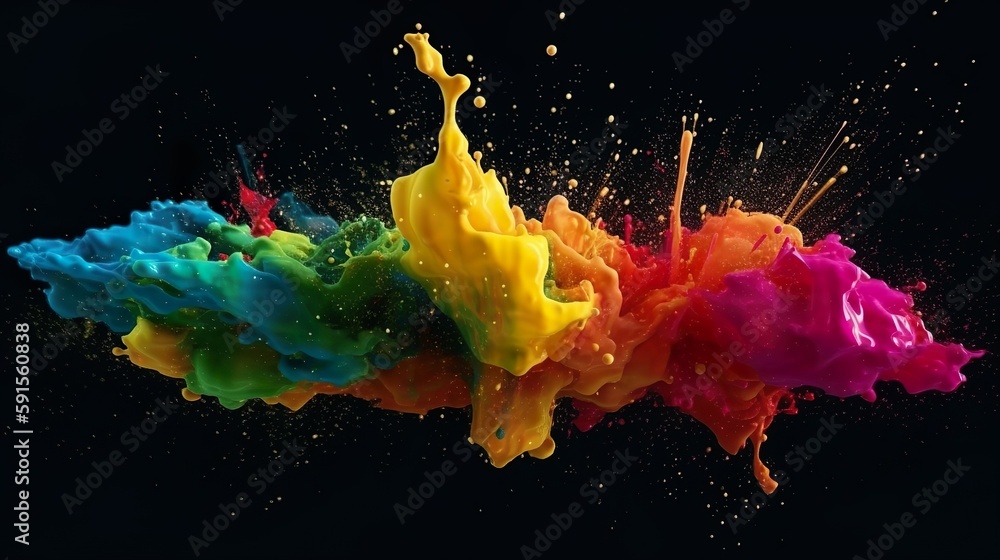 Aufkleber abstract background with wet explosion of rainbow colors paint with splashing drops. bright wallpape