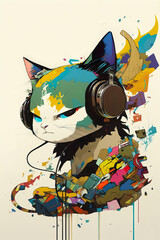 cat with headphones 
