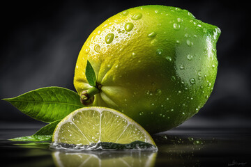 Fototapeta na wymiar lime with water drops fresh, ia generativa