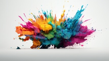 Abstract background with colorful acrylic paint explosion. Smooth waves of liquid motion with splashing drops. Blast with spray wallpaper. Horizontal illustration for banner design. Generative AI.