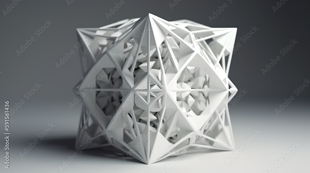 Poster Abstract background with transparent crystal structure cube. Openwork polygonal construction with decorative elements geometric wallpaper. Horizontal illustration for banner design. Generative AI.