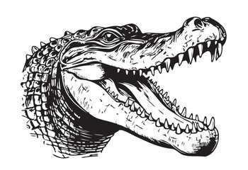 Crocodile head sketch hand drawn in doodle style illustration - obrazy, fototapety, plakaty