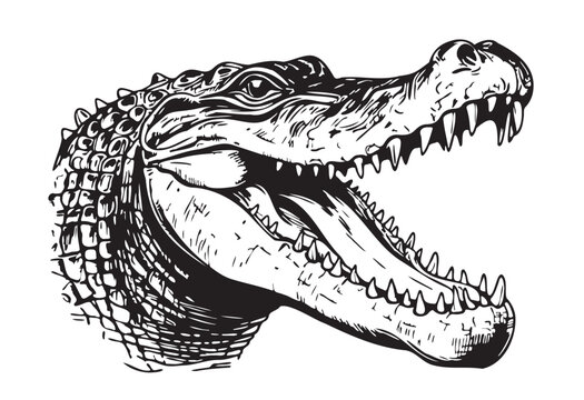 Crocodile head sketch hand drawn in doodle style illustration