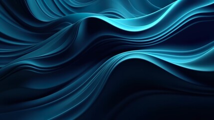 Abstract background with dark blue wavy with flowing curved lines. Minimal wallpaper with dynamic effect of vibrant wavy stripes motion. Horizontal illustration for banner design. Generative AI.