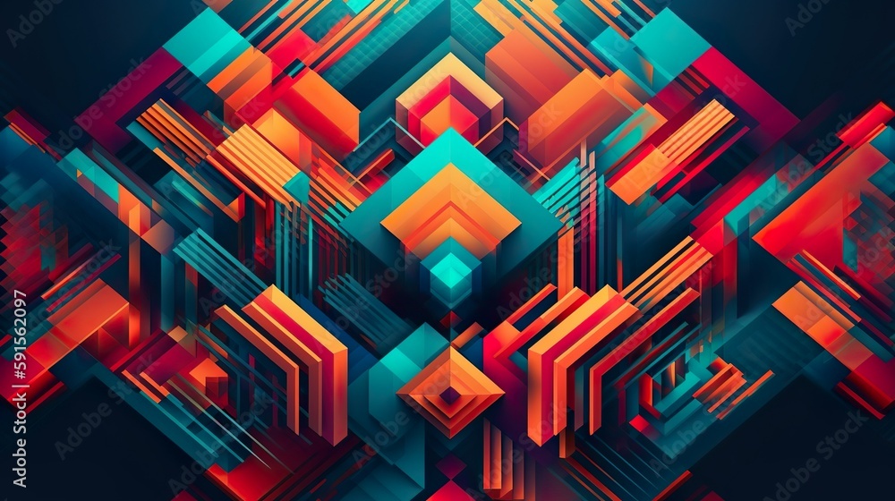 Fototapete abstract background with colorful symmetric geometric print. vibrating geometry wallpaper with compo