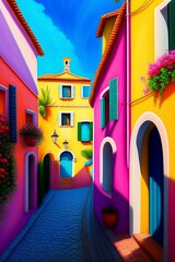 Landscape of colorful town