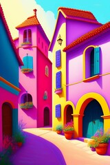 Fototapeta na wymiar Landscape of colorful town