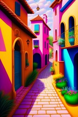 Landscape of colorful town