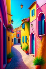 Landscape of colorful city
