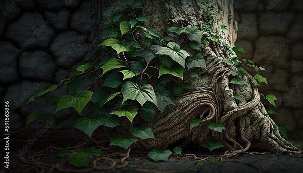 Poster the presence of ivy in close proximity to a tree generative ai