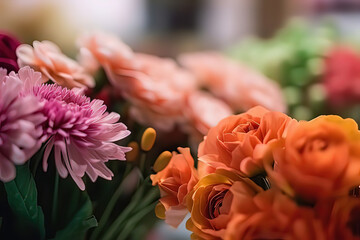 Flowers on display in a store or market setting