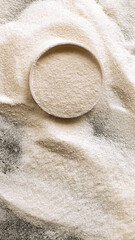 collagen powder vertical close-up. dietary supplement top view. youthfulness and healthcare concept