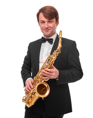 Fototapeta premium Saxophonist on a white background.