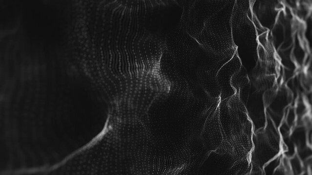 Abstract Flowing Mesh Background/ 4k motion graphics of an abstract fractal organic mesh surface with particles lines slowly flowing